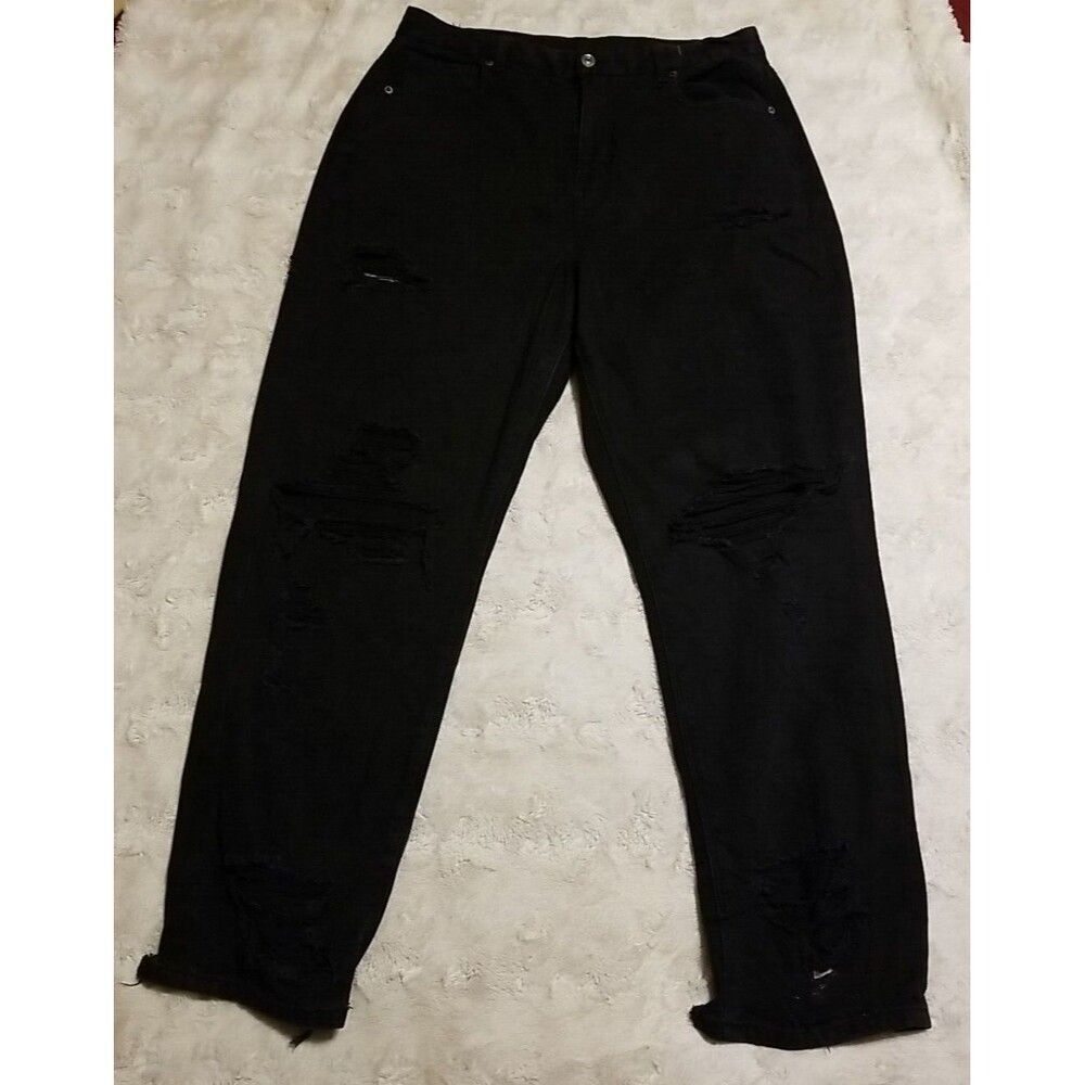 American Eagle Jeans Womens Size 14 Black Mom Distressed Destroyed